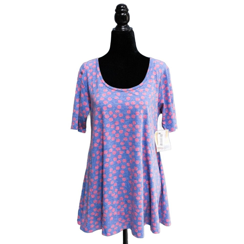 NWT LuLaRoe Faded Blue and Red Dot Perfect T, Size X-Small